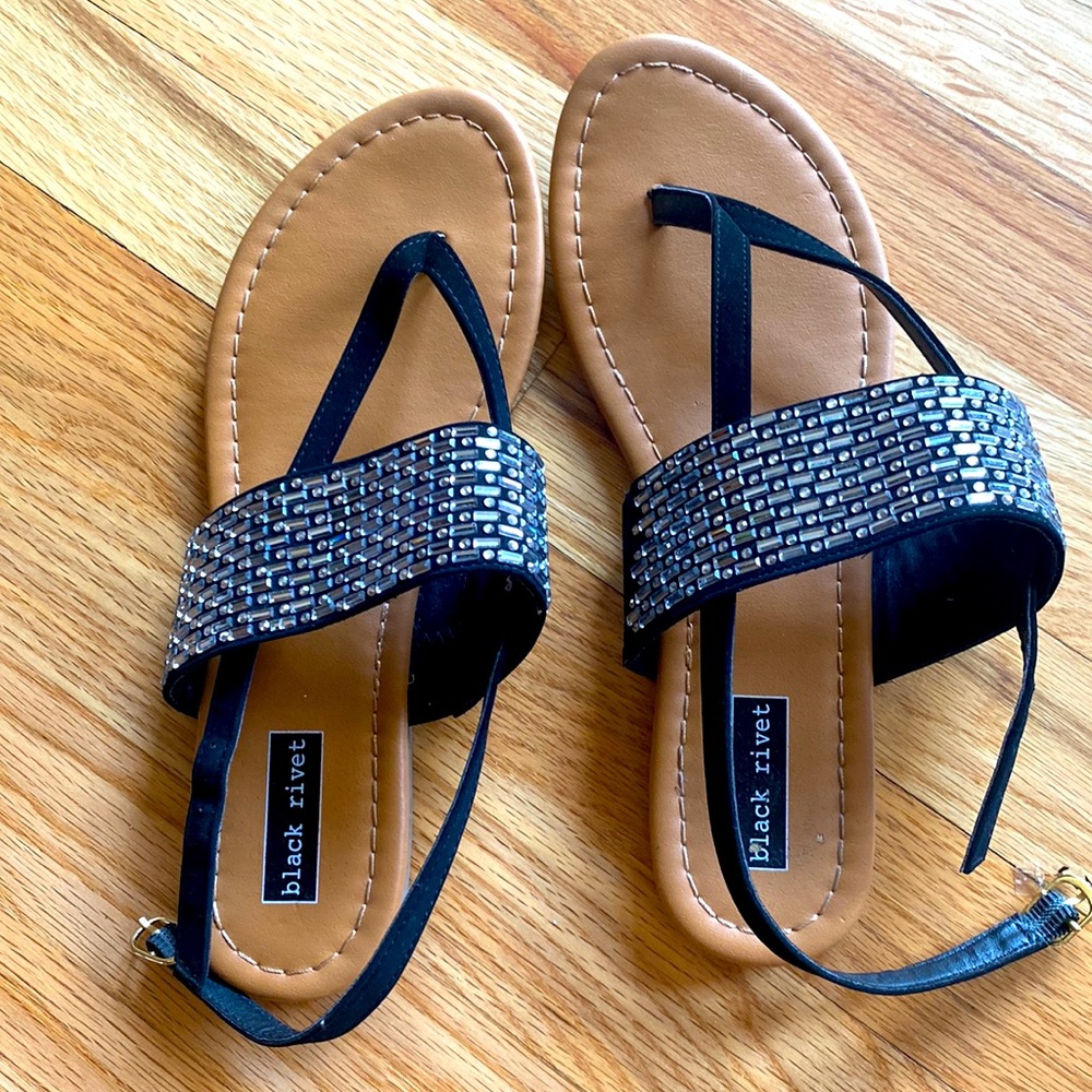Black bejeweled sandals